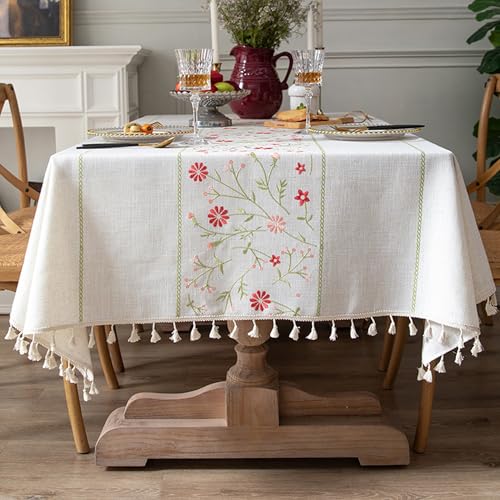 XIEMINLE Rechteckige Blumen-Tischdecke, Baumwollleinen, Vintage-Blumen-Tischdecke mit Quasten-Design, staubdicht, für den Innenbereich, für Esszimmer, Picknick, Party-Dekorationen (220 x 140 cm, Stil XIEMINLE Rechteckige Blumen-Tischdecke, Baumwollleinen, Vintage-Blumen-Tischdecke mit Quasten-Design, staubdicht, für den Innenbereich, für Esszimmer, Picknick, Party-Dekorationen (220 x 140 cm, Stil von XIEMINLE