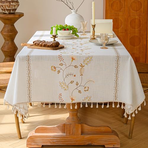 XIEMINLE Rechteckige Blumen-Tischdecke, Baumwollleinen, Vintage-Blumen-Tischdecke mit Quasten-Design, staubdicht, für den Innenbereich, für Esszimmer, Picknick, Party-Dekorationen (240 x 140 cm, Stil XIEMINLE Rechteckige Blumen-Tischdecke, Baumwollleinen, Vintage-Blumen-Tischdecke mit Quasten-Design, staubdicht, für den Innenbereich, für Esszimmer, Picknick, Party-Dekorationen (240 x 140 cm, Stil von XIEMINLE
