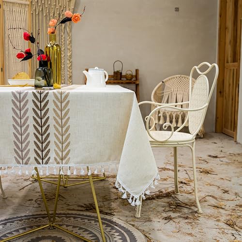 XIEMINLE Rechteckige Blumen-Tischdecke, Baumwollleinen, Vintage-Blumen-Tischdecke mit Quasten-Design, staubdicht, für den Innenbereich, für Esszimmer, Picknick, Party-Dekorationen (260 x 140 cm, Stil XIEMINLE Rechteckige Blumen-Tischdecke, Baumwollleinen, Vintage-Blumen-Tischdecke mit Quasten-Design, staubdicht, für den Innenbereich, für Esszimmer, Picknick, Party-Dekorationen (260 x 140 cm, Stil von XIEMINLE