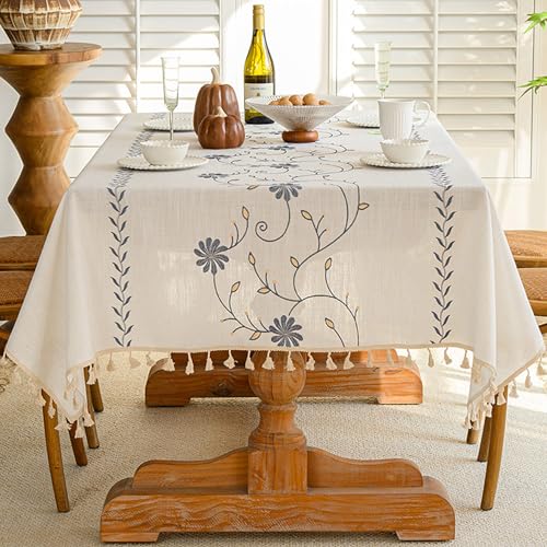 XIEMINLE Rechteckige Blumen-Tischdecke, Baumwollleinen, Vintage-Blumen-Tischdecke mit Quasten-Design, staubdicht, für den Innenbereich, für Esszimmer, Picknick, Party-Dekorationen (300 x 140 cm, Stil XIEMINLE Rechteckige Blumen-Tischdecke, Baumwollleinen, Vintage-Blumen-Tischdecke mit Quasten-Design, staubdicht, für den Innenbereich, für Esszimmer, Picknick, Party-Dekorationen (300 x 140 cm, Stil von XIEMINLE