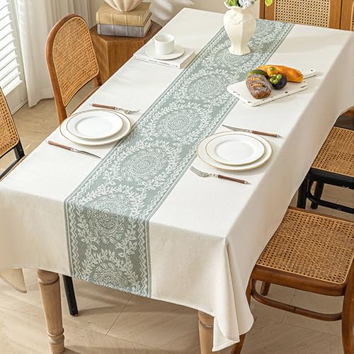 XIEMINLE Rechteckige Stoff-Tischdecke, Anti-Falten-Quasten-Design, maschinenwaschbar, wasserabweisend, Esstischabdeckung für Küche, Party-Dekorationen (160 x 100 cm, Grün-1) von XIEMINLE