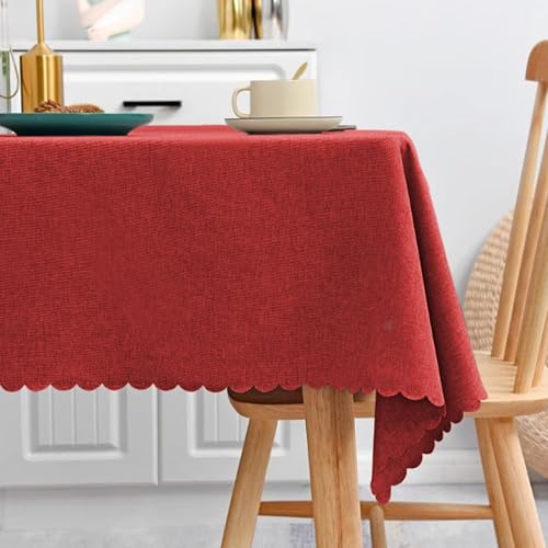 XIEMINLE Rechteckige Tischdecke für Familientreffen, Picknick, Essen, Baumwollleinen, einfarbige Tischdecke, 2–6 Sitze, knitterfreie Tischdecke, Tischdekoration (160 x 100 cm, Weinrot) von XIEMINLE