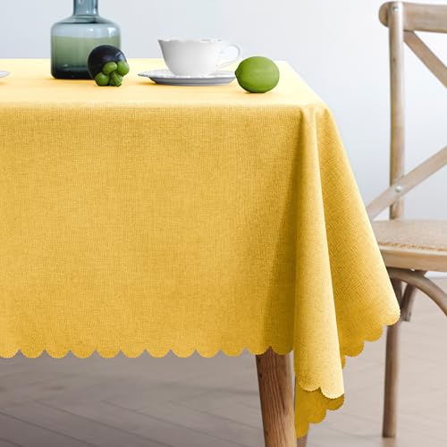 XIEMINLE Rechteckige Tischdecke für Familientreffen, Picknick, Essen, Baumwollleinen, einfarbige Tischdecke, 2–6 Sitze, knitterfreie Tischdecke, Tischdekoration (170 x 120 cm, Gelb) von XIEMINLE