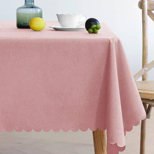 XIEMINLE Rechteckige Tischdecke für Familientreffen, Picknick, Essen, Baumwollleinen, einfarbige Tischdecke, 2–6 Sitze, knitterfreie Tischdecke, Tischdekoration (180 x 140 cm, Rosa) von XIEMINLE