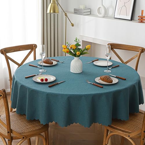 XIEMINLE Runde Tischdecke, rund, Esstischdecken, waschbar, auslaufsicher, schmutzabweisend, einfarbig, Tischdecke für Familienfeiern, Partys, Küche, Bauernhaus (2 Stück, 160 x 160 cm, Blau 3) von XIEMINLE