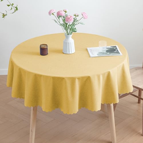 XIEMINLE Runde Tischdecke, rund, Esstischdecken, waschbar, auslaufsicher, schmutzabweisend, einfarbig, Tischdecke für Familienfeiern, Partys, Küche, Bauernhaus (2 Stück, 180 x 180 cm, Gelb) von XIEMINLE