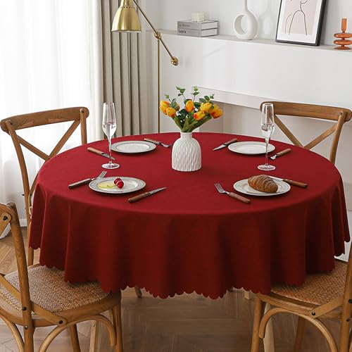 XIEMINLE Runde Tischdecke, rund, Esstischdecken, waschbar, auslaufsicher, schmutzabweisend, einfarbig, Tischdecke für Familienfeiern, Partys, Küche, Bauernhaus (2 Stück, 200 x 200 cm, Weinrot) von XIEMINLE