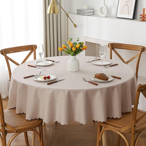 XIEMINLE Runde Tischdecke, rund, Esstischdecken, waschbar, auslaufsicher, schmutzabweisend, einfarbig, Tischdecke für Familienfeiern, Partys, Küche, Bauernhaus (2 Stück, 220 x 220 cm, Kaffee1) von XIEMINLE