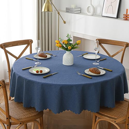 XIEMINLE Runde Tischdecke, rund, Esstischdecken, waschbar, auslaufsicher, schmutzabweisend, einfarbig, Tischdecke für Familienfeiern, Partys, Küche, Bauernhaus (2 Stück, 240 x 240 cm, Blau 2) von XIEMINLE