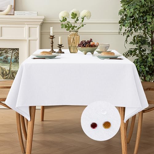 XIEMINLE Wasserdichte rechteckige Tischdecke, einfarbig, knitterfrei, auslaufsicher, Tischdecke für Küche, Esszimmer, Bauernhaus, Tischdekoration, maschinenwaschbar (120 x 120 cm, Weiß) von XIEMINLE