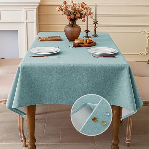 XIEMINLE Wasserdichte rechteckige Tischdecke, einfarbig, knitterfrei, auslaufsicher, Tischdecke für Küche, Esszimmer, Bauernhaus, Tischdekoration, maschinenwaschbar (140 x 90 cm, Hellblau) von XIEMINLE