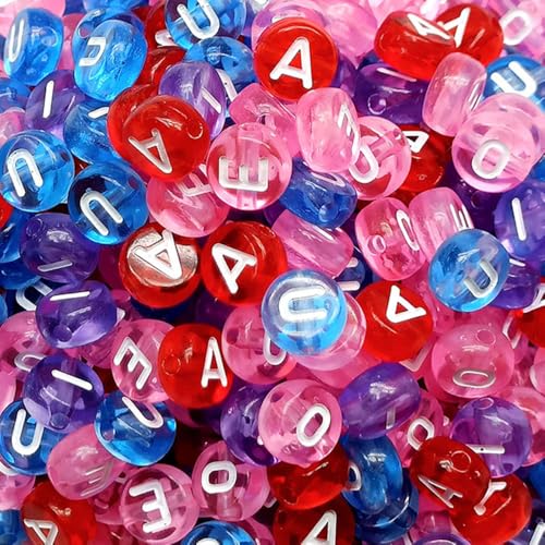 AEIOU Buchstabenperlen, 4 x 7 mm, Acryl, bunt, transparent, für Schmuckherstellung, Armband, 200 Stück von XIENBAOFU