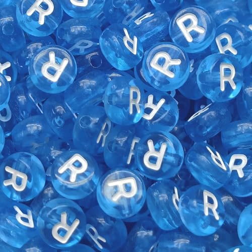 Buchstabenperlen, 4 x 7 mm, Acryl, bunt, transparent, Buchstabe R, für Schmuckherstellung, Armband, 200 Stück von XIENBAOFU