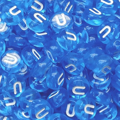 Buchstabenperlen, 4 x 7 mm, Acryl, bunt, transparent, Vokal-Buchstaben U für Schmuckherstellung, Armband, 200 Stück von XIENBAOFU