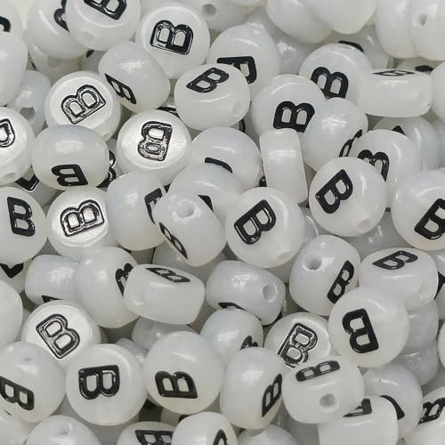 Leuchtbuchstaben-Perlen, 4 x 7 mm, Acryl, leuchtet im Dunkeln, Buchstabe B, für Schmuckherstellung, Armband, 200 Stück von XIENBAOFU