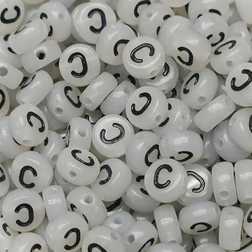 Leuchtbuchstaben-Perlen, 4 x 7 mm, Acryl, leuchtet im Dunkeln, Buchstabe C, für Schmuckherstellung, Armband, 200 Stück von XIENBAOFU