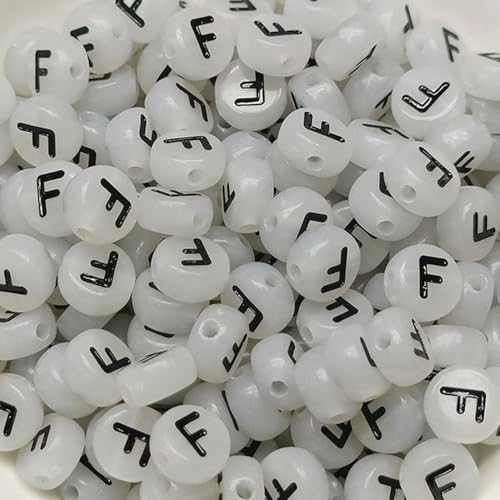 Leuchtbuchstaben-Perlen, 4 x 7 mm, Acryl, leuchtet im Dunkeln, Buchstabe F, für Schmuckherstellung, Armband, 200 Stück von XIENBAOFU