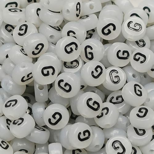 Leuchtbuchstaben-Perlen, 4 x 7 mm, Acryl, leuchtet im Dunkeln, Buchstabe G, für Schmuckherstellung, Armband, 200 Stück von XIENBAOFU