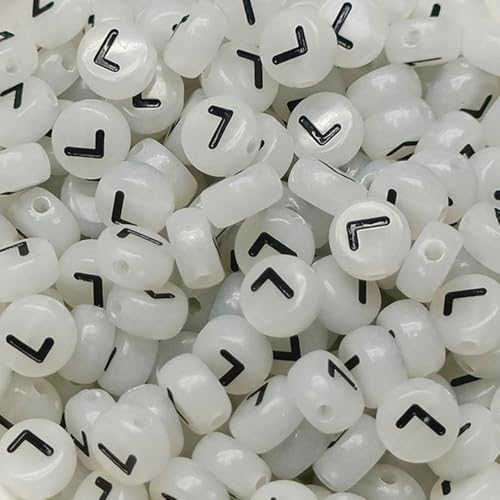 Leuchtbuchstaben-Perlen, 4 x 7 mm, Acryl, leuchtet im Dunkeln, Buchstabe L, für Schmuckherstellung, Armband, 200 Stück von XIENBAOFU