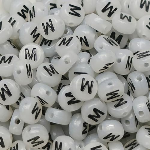 Leuchtbuchstaben-Perlen, 4 x 7 mm, Acryl, leuchtet im Dunkeln, Buchstabe M, für Schmuckherstellung, Armband, 200 Stück von XIENBAOFU