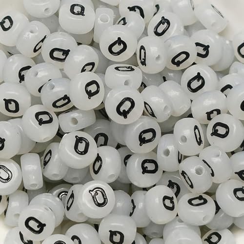 Leuchtbuchstaben-Perlen, 4 x 7 mm, Acryl, leuchtet im Dunkeln, Buchstabe Q, Perlen für Schmuckherstellung, Armband, 200 Stück von XIENBAOFU