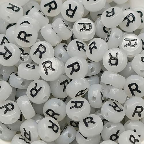 Leuchtbuchstaben-Perlen, 4 x 7 mm, Acryl, leuchtet im Dunkeln, Buchstabe R, für Schmuckherstellung, Armband, 200 Stück von XIENBAOFU