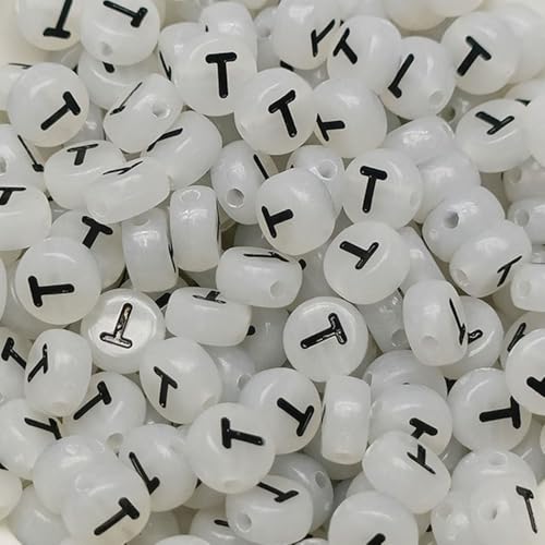 Leuchtbuchstaben-Perlen, 4 x 7 mm, Acryl, leuchtet im Dunkeln, Buchstabe T, für Schmuckherstellung, Armband, 200 Stück von XIENBAOFU
