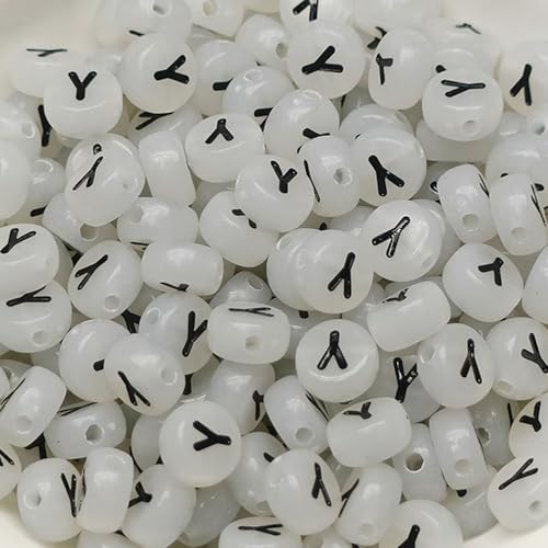 Leuchtbuchstaben-Perlen, 4 x 7 mm, Acryl, leuchtet im Dunkeln, Buchstabe Y für Schmuckherstellung, Armband, 200 Stück von XIENBAOFU