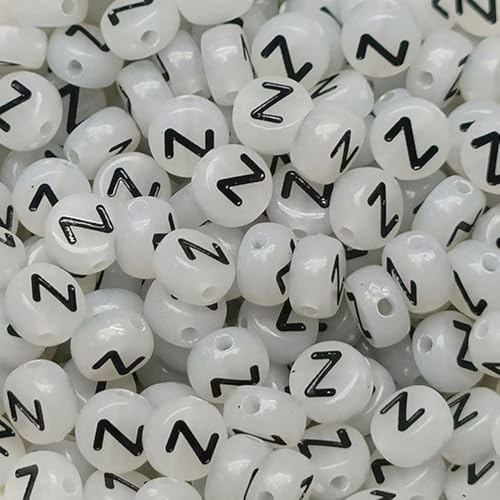 Leuchtbuchstaben-Perlen, 4 x 7 mm, Acryl, leuchtet im Dunkeln, Buchstabe Z, für Schmuckherstellung, Armband, 200 Stück von XIENBAOFU