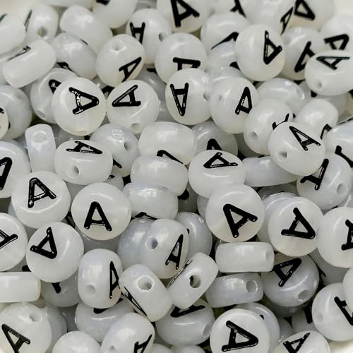 Leuchtbuchstaben-Perlen, 4 x 7 mm, Acryl, leuchtet im Dunkeln, Vokal-Buchstabe A, für Schmuckherstellung, Armband, 200 Stück von XIENBAOFU