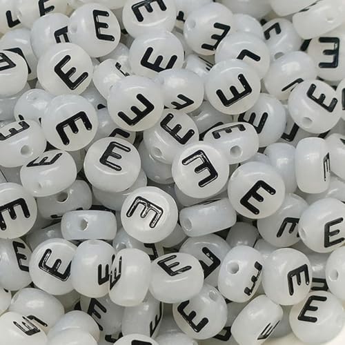 Leuchtbuchstaben-Perlen, 4 x 7 mm, Acryl, leuchtet im Dunkeln, Vokal-Buchstaben E, für Schmuckherstellung, Armband, 200 Stück von XIENBAOFU