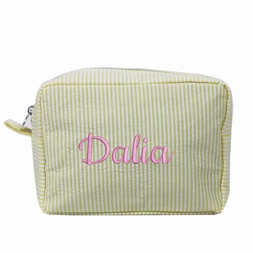Kosmetiktasche, Monogramm-Kulturbeutel, Brautgeschenk, personalisierbar, Brautjungfer, Make-up-Tasche, Kosmetiktasche (gelb) von XIESHANG