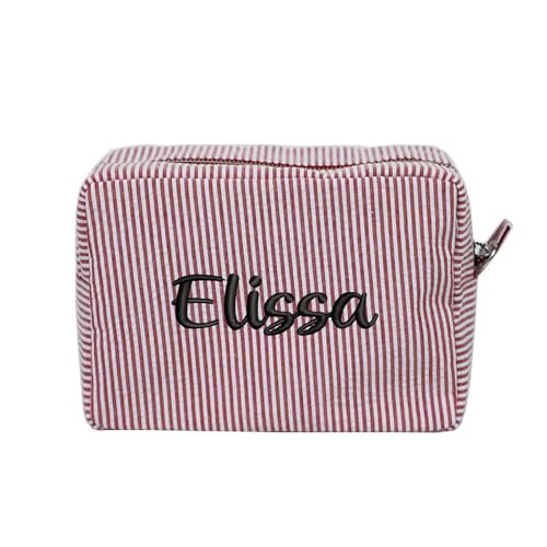Kosmetiktasche, Monogramm-Kulturbeutel, Brautgeschenk, personalisierbar, für Brautjungfer, Make-up-Tasche, Kosmetiktasche (rot) von XIESHANG