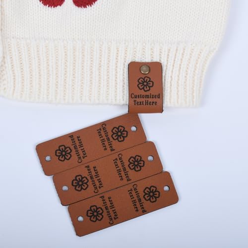 Lederetiketten mit individuellem Namen, personalisierte Stoff-Etiketten, handgefertigte Häkeletiketten, Etikett für Strickartikel, Echtleder-Etikett, Geschenk für Stricker (quadratisch, 10 Stück) von XIESHANG