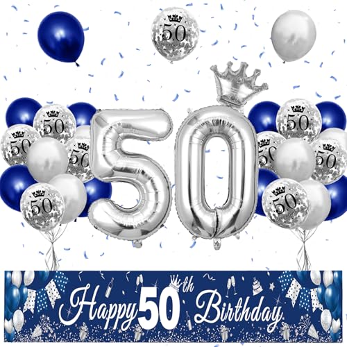 XIEXIESHER 50 Geburtstag Deko, Blau Silber Luftballons 50 Geburtstag Dekoration Set, Partydeko mit Kronenballon und Banner 50 geburtstag mann, für Männer Frauen Party Deko 50.Geburtstag XIEXIESHER 50 Geburtstag Deko, Blau Silber Luftballons 50 Geburtstag Dekoration Set, Partydeko mit Kronenballon und Banner 50 geburtstag mann, für Männer Frauen Party Deko 50.Geburtstag von XIEXIESHER