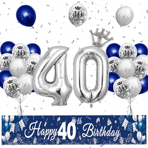 XIEXIESHER 40 Geburtstag Deko, Blau Silber Luftballons 40 Geburtstag Dekoration Set, Partydeko mit Kronenballon und Banner 40 geburtstag mann, für Männer Frauen Party Deko 40.Geburtstag XIEXIESHER 40 Geburtstag Deko, Blau Silber Luftballons 40 Geburtstag Dekoration Set, Partydeko mit Kronenballon und Banner 40 geburtstag mann, für Männer Frauen Party Deko 40.Geburtstag von XIEXIESHER