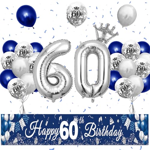 XIEXIESHER 60 Geburtstag Deko, Blau Silber Luftballons 60 Geburtstag Dekoration Set, Partydeko mit Kronenballon und Banner 60 geburtstag mann, für Männer Frauen Party Deko 60.Geburtstag XIEXIESHER 60 Geburtstag Deko, Blau Silber Luftballons 60 Geburtstag Dekoration Set, Partydeko mit Kronenballon und Banner 60 geburtstag mann, für Männer Frauen Party Deko 60.Geburtstag von XIEXIESHER