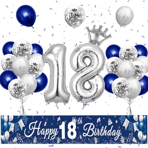 XIEXIESHER 18 Geburtstag Deko, Blau Silber Luftballons 18 Geburtstag Dekoration Set, Partydeko mit Kronenballon und Banner 18 geburtstag Jungen, für Jungen MädchenParty Deko 18.Geburtstag XIEXIESHER 18 Geburtstag Deko, Blau Silber Luftballons 18 Geburtstag Dekoration Set, Partydeko mit Kronenballon und Banner 18 geburtstag Jungen, für Jungen MädchenParty Deko 18.Geburtstag von XIEXIESHER