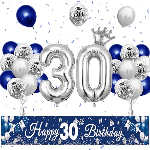 XIEXIESHER 30 Geburtstag Deko, Blau Silber Luftballons 30 Geburtstag Dekoration Set, Partydeko mit Kronenballon und Banner 30 geburtstag mann, für Männer Frauen Party Deko 30.Geburtstag XIEXIESHER 30 Geburtstag Deko, Blau Silber Luftballons 30 Geburtstag Dekoration Set, Partydeko mit Kronenballon und Banner 30 geburtstag mann, für Männer Frauen Party Deko 30.Geburtstag von XIEXIESHER