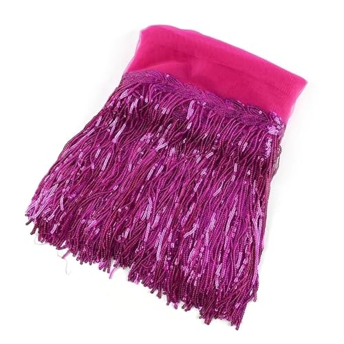 XIEweiZHI 1/2/4Yard 20cm Pailletten Quaste Spitze Trim Glitter Fringe Band DIY Handgemachte Dance Performance Kleidung Dekoration Material für Kleidung DIY(13RoseRed,4Yards) von XIEweiZHI