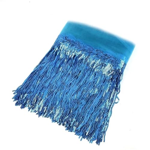 XIEweiZHI 1/2/4Yard 20cm Pailletten Quaste Spitze Trim Glitter Fringe Band DIY Handgemachte Dance Performance Kleidung Dekoration Material für Kleidung DIY(19Blue,2Yards) von XIEweiZHI