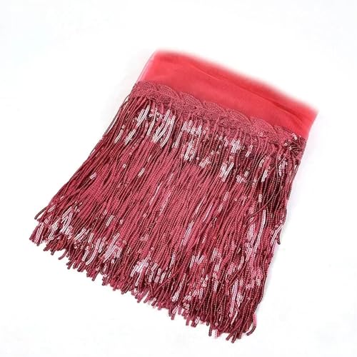 XIEweiZHI 1/2/4Yard 20cm Pailletten Quaste Spitze Trim Glitter Fringe Band DIY Handgemachte Dance Performance Kleidung Dekoration Material für Kleidung DIY(21WatermelonRed,1Yard) von XIEweiZHI