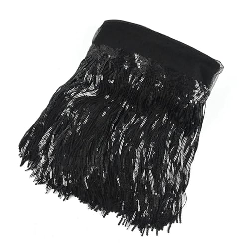 XIEweiZHI 1/2/5 Yards 10/18 cm Pailletten-Quasten-Spitzenbesatz, Fransenbesatzband for Kleidung, Kleid, Dekoration, DIY-Nähzubehör für Kleidung DIY(10Black,18cm-1Yard) von XIEweiZHI