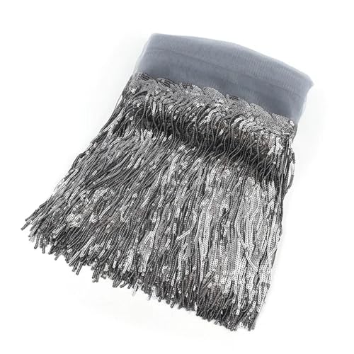 XIEweiZHI 1/2/5 Yards 10/18 cm Pailletten-Quasten-Spitzenbesatz, Fransenbesatzband for Kleidung, Kleid, Dekoration, DIY-Nähzubehör für Kleidung DIY(12Gray,18cm-2Yards) von XIEweiZHI