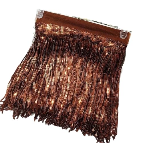 XIEweiZHI 1/2/5 Yards 10/18 cm Pailletten-Quasten-Spitzenbesatz, Fransenbesatzband for Kleidung, Kleid, Dekoration, DIY-Nähzubehör für Kleidung DIY(14Coffee,18cm-2Yards) von XIEweiZHI