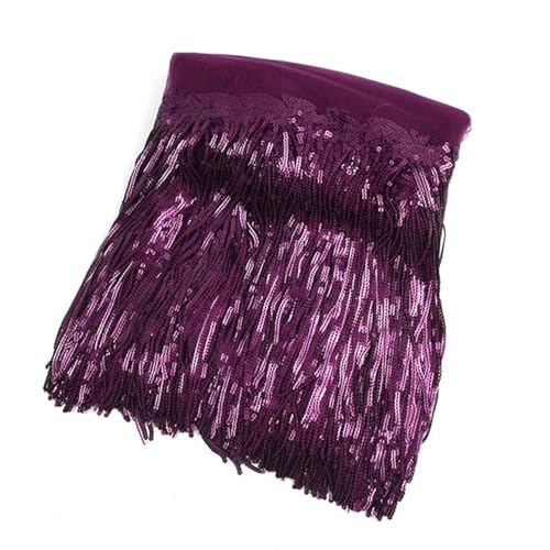 XIEweiZHI 1/2/5 Yards 10/18 cm Pailletten-Quasten-Spitzenbesatz, Fransenbesatzband for Kleidung, Kleid, Dekoration, DIY-Nähzubehör für Kleidung DIY(17DarkPurple,10cm-1Yard) von XIEweiZHI