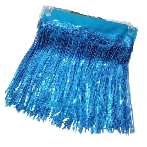 XIEweiZHI 1/2/5 Yards 10/18 cm Pailletten-Quasten-Spitzenbesatz, Fransenbesatzband for Kleidung, Kleid, Dekoration, DIY-Nähzubehör für Kleidung DIY(19Blue,18cm-5Yards) von XIEweiZHI