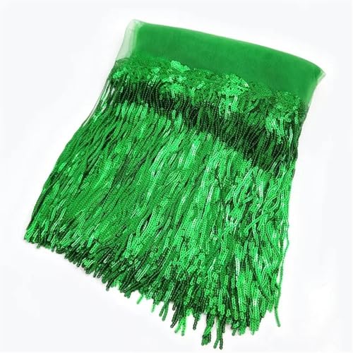 XIEweiZHI 1/2/5 Yards 10/18 cm Pailletten-Quasten-Spitzenbesatz, Fransenbesatzband for Kleidung, Kleid, Dekoration, DIY-Nähzubehör für Kleidung DIY(23Emeralds,10cm-1Yard) von XIEweiZHI