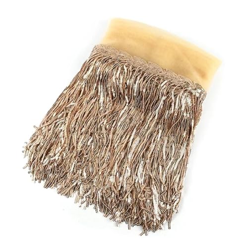 XIEweiZHI 1/2/5 Yards 10/18 cm Pailletten-Quasten-Spitzenbesatz, Fransenbesatzband for Kleidung, Kleid, Dekoration, DIY-Nähzubehör für Kleidung DIY(2LightGold,10cm-1Yard) von XIEweiZHI