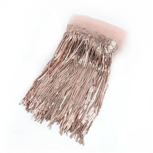 XIEweiZHI 1/2/5 Yards 10/18 cm Pailletten-Quasten-Spitzenbesatz, Fransenbesatzband for Kleidung, Kleid, Dekoration, DIY-Nähzubehör für Kleidung DIY(3RoseGold,18cm-2Yards) von XIEweiZHI